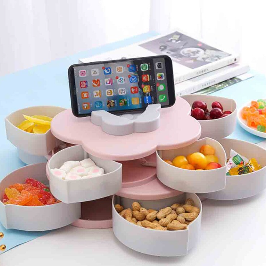 Rotating Snack Box Flower Design Food Storage