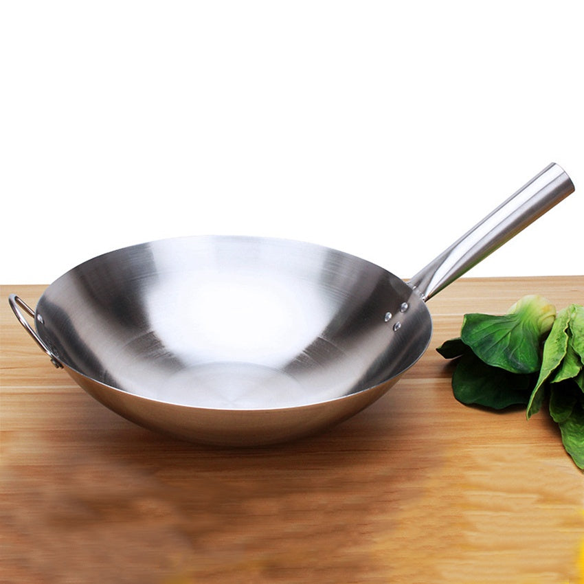 34cm High-Grade Stainless Steel Frying Pan Cauldron Wok with Long Handle