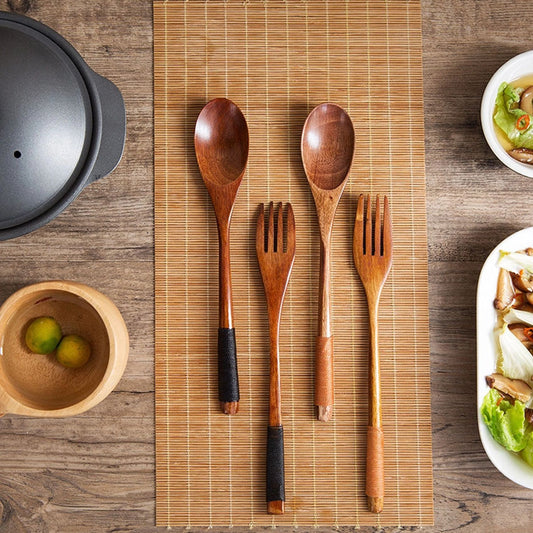 Japanese Spoon and Fork Wood Cutlery Set