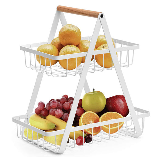 2-Tier Metal Countertop Fruits Vegetables Basket Storage Kitchen Spice Rack