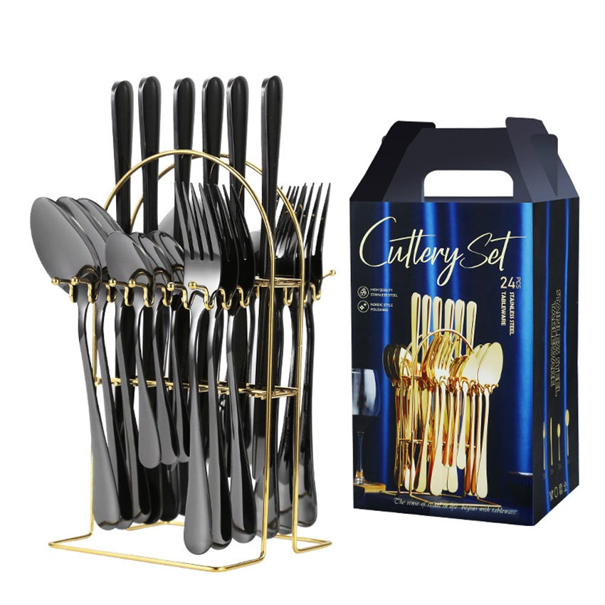 Stainless Steel Cutlery 24 Pieces Set Spoon  Fork  Knife with Holder