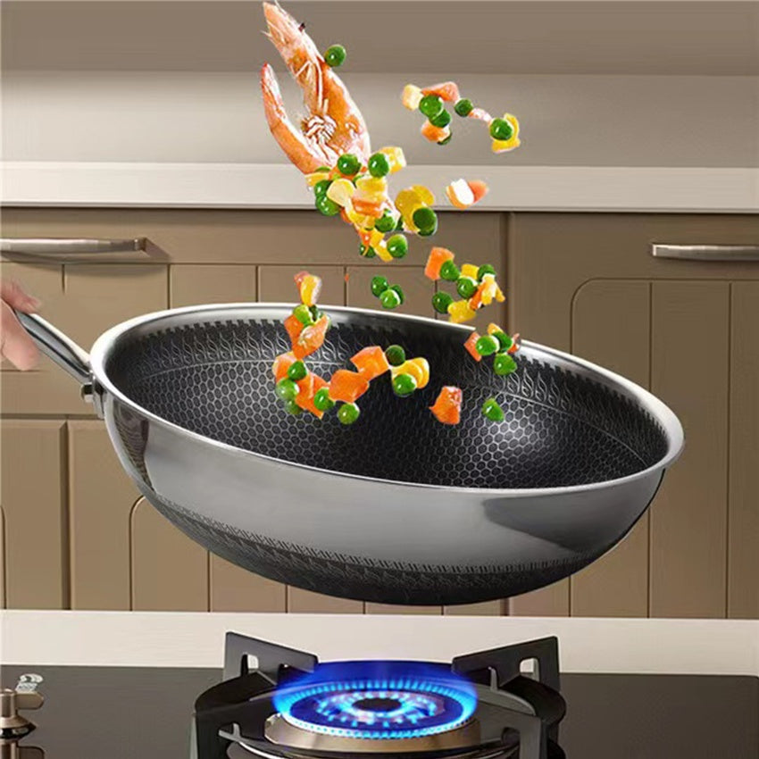 Stainless steel non-stick frying pan household flat-bottomed cooking less fume