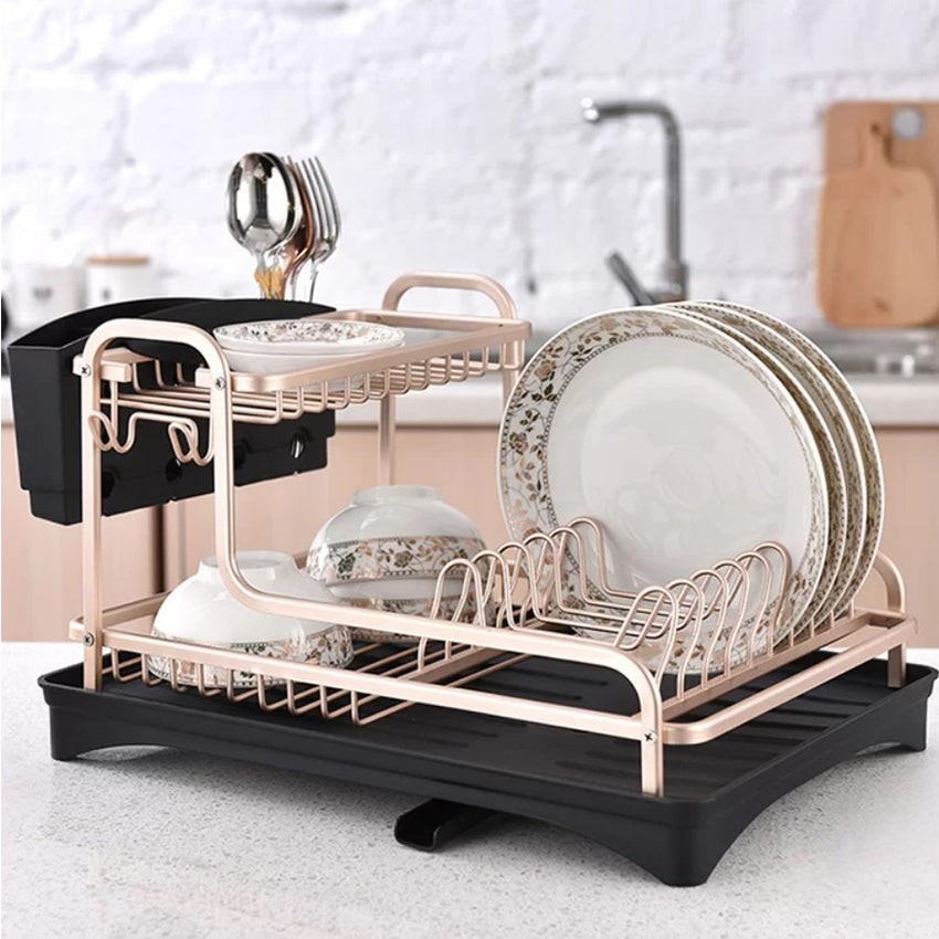 Premium Dish Rack Two-tier Aluminum Kitchen Organizer Sink Drainer ZC-05